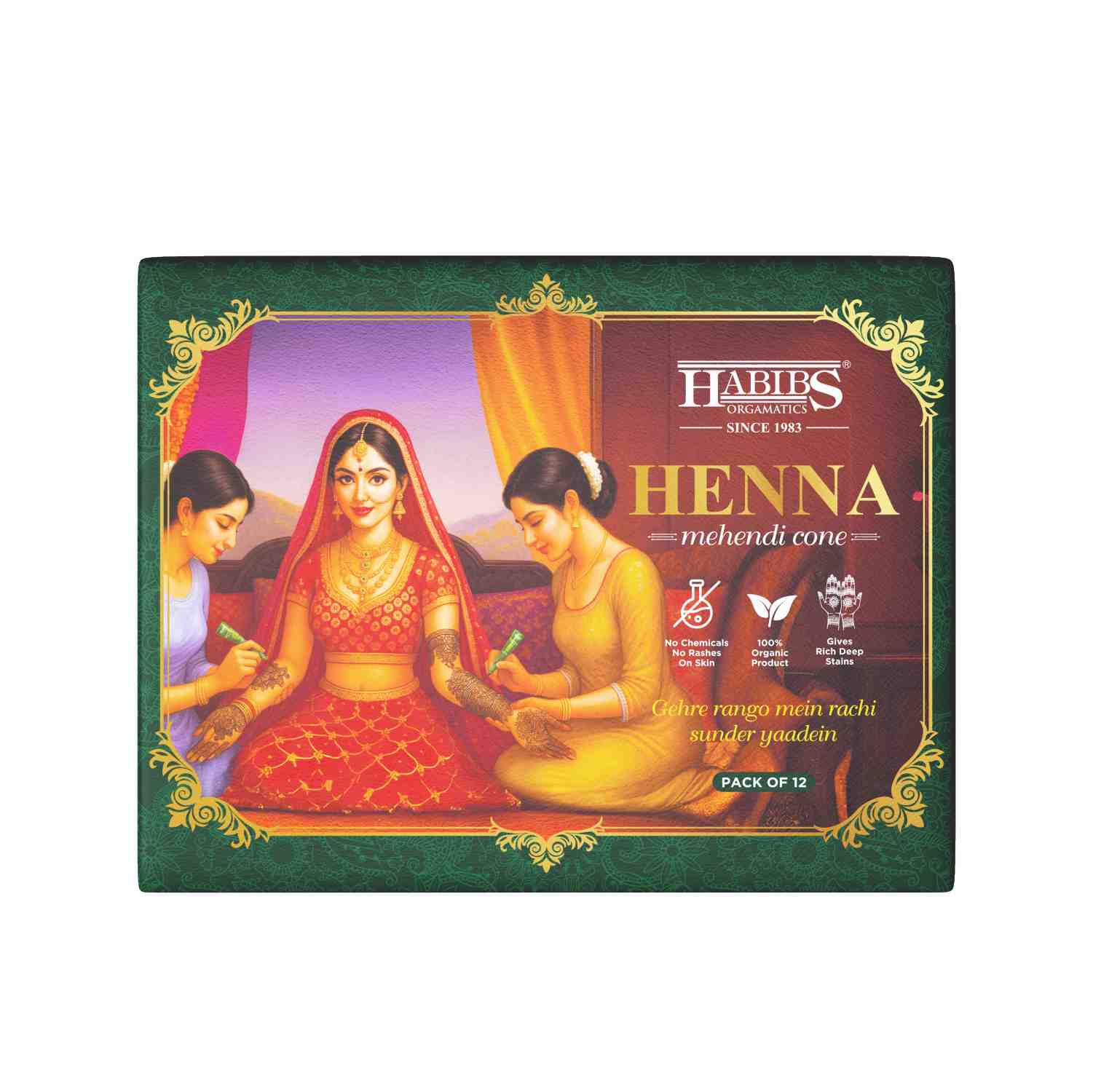 Habib’s Herbal Mehndi Cones for Hands & Feet – Safe, Dark & Rich Color (Pack of 12) - Habibs Orgamatics