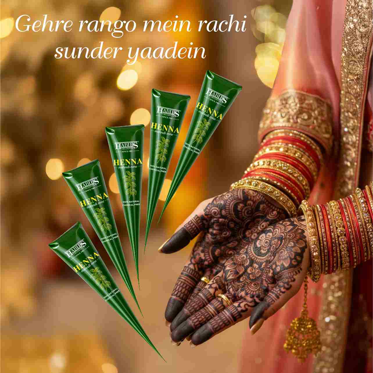 Habib’s Herbal Mehndi Cones for Hands & Feet – Safe, Dark & Rich Color (Pack of 12) - Habibs Orgamatics