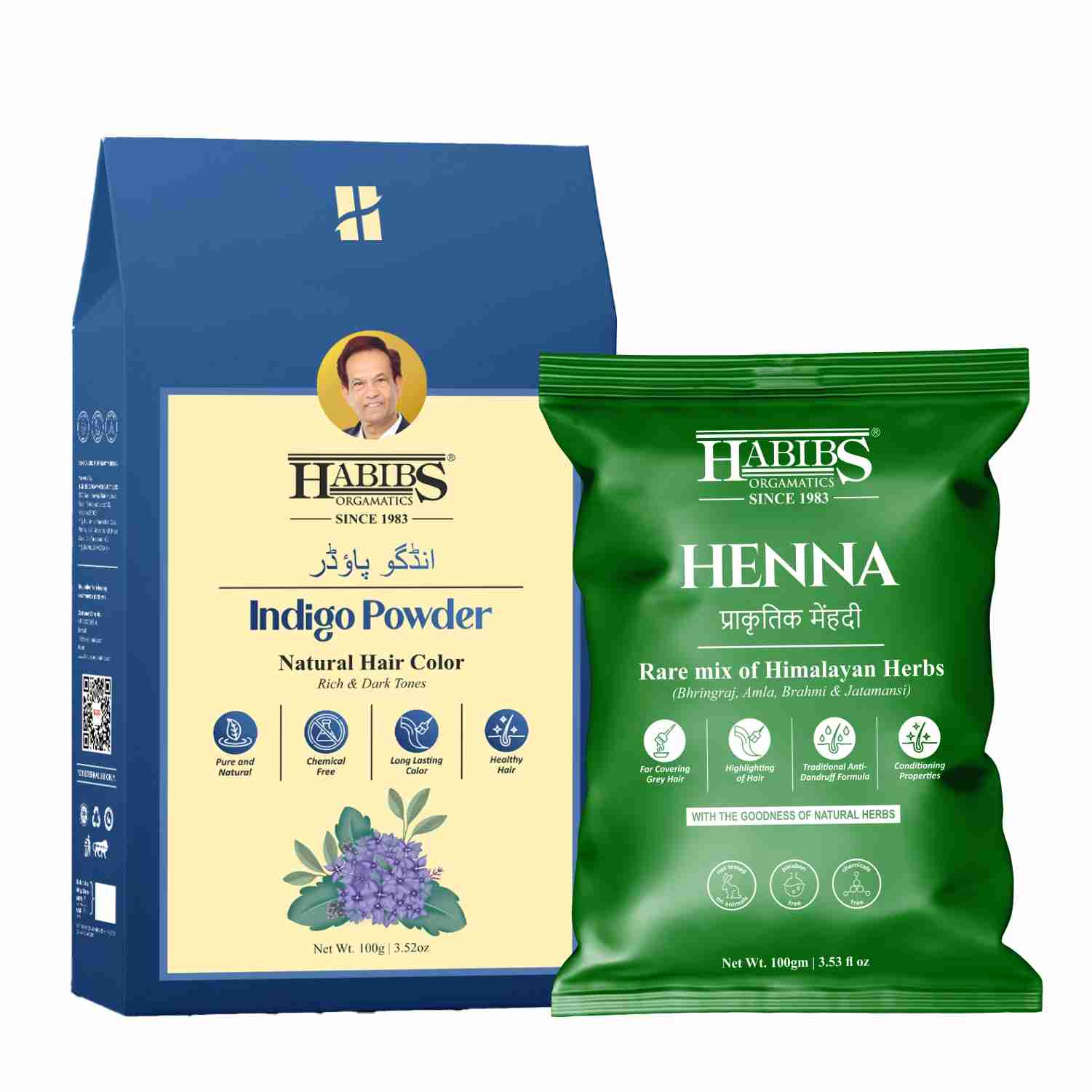 Habib's Orgamatics Natural Hair Dye Combo - Henna & Indigo Powder for Black Hair | 100% Herbal, Chemical - Free, Long Lasting Color - Habibs Orgamatics