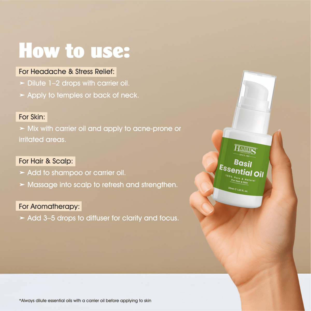 Basil Essential Oil - Habibs Orgamatics